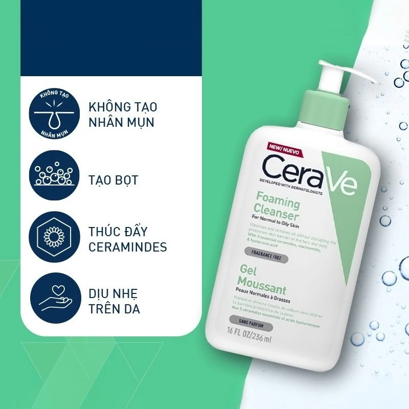 Sữa Rửa Mặt Cerave Làm Sạch Sâu Cho Da Thường Đến Da Dầu dung tích 236ML - 3