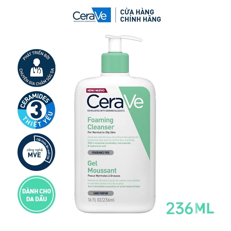 Sữa Rửa Mặt Cerave Làm Sạch Sâu Cho Da Thường Đến Da Dầu dung tích 236ML - 6