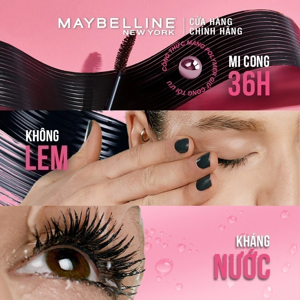 Mascara Dài Mi và Cong Mi Maybelline New York Hyper Curl Waterproof Chuốt Mi Đen Hiệu Quả Không Lem Không Trôi 9.2ml - 2
