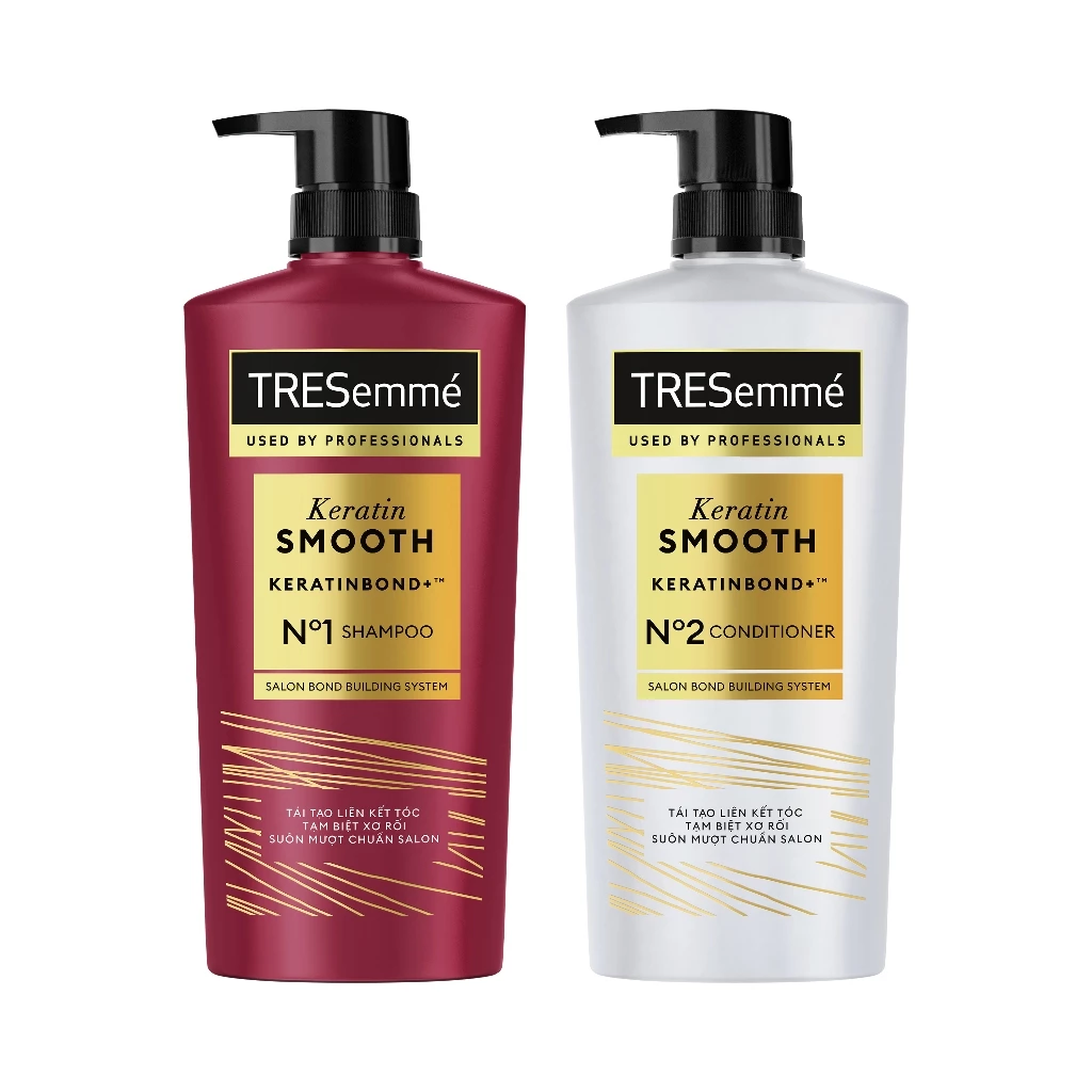 Combo Dầu Gội Và Dầu Xả TRESemmé Keratin Smooth Cho Tóc Khô Xơ Rối Vào Nếp Suôn Mượt 640g, 620g