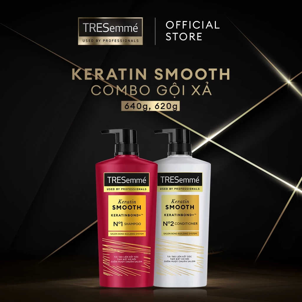 Combo Dầu Gội Và Dầu Xả TRESemmé Keratin Smooth Cho Tóc Khô Xơ Rối Vào Nếp Suôn Mượt 640g, 620g - 3