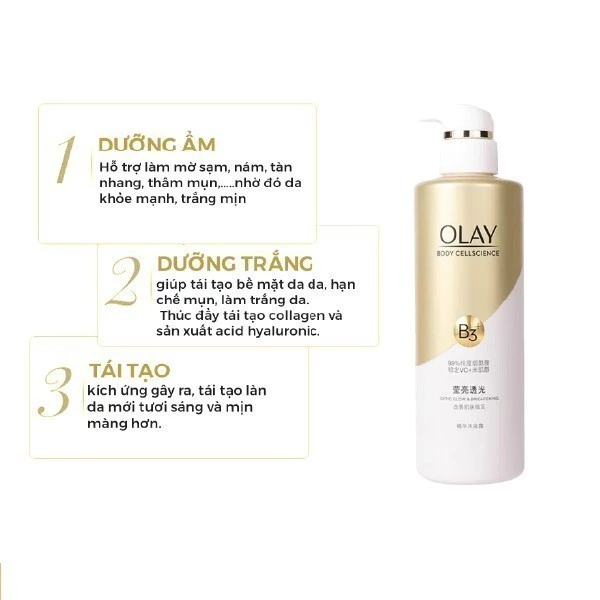 Sữa Tắm Trắng Da Olay B3 Vitamin C 500ml - Dưỡng trắng da cấp ẩm cho làn da trắng sáng mịn màng