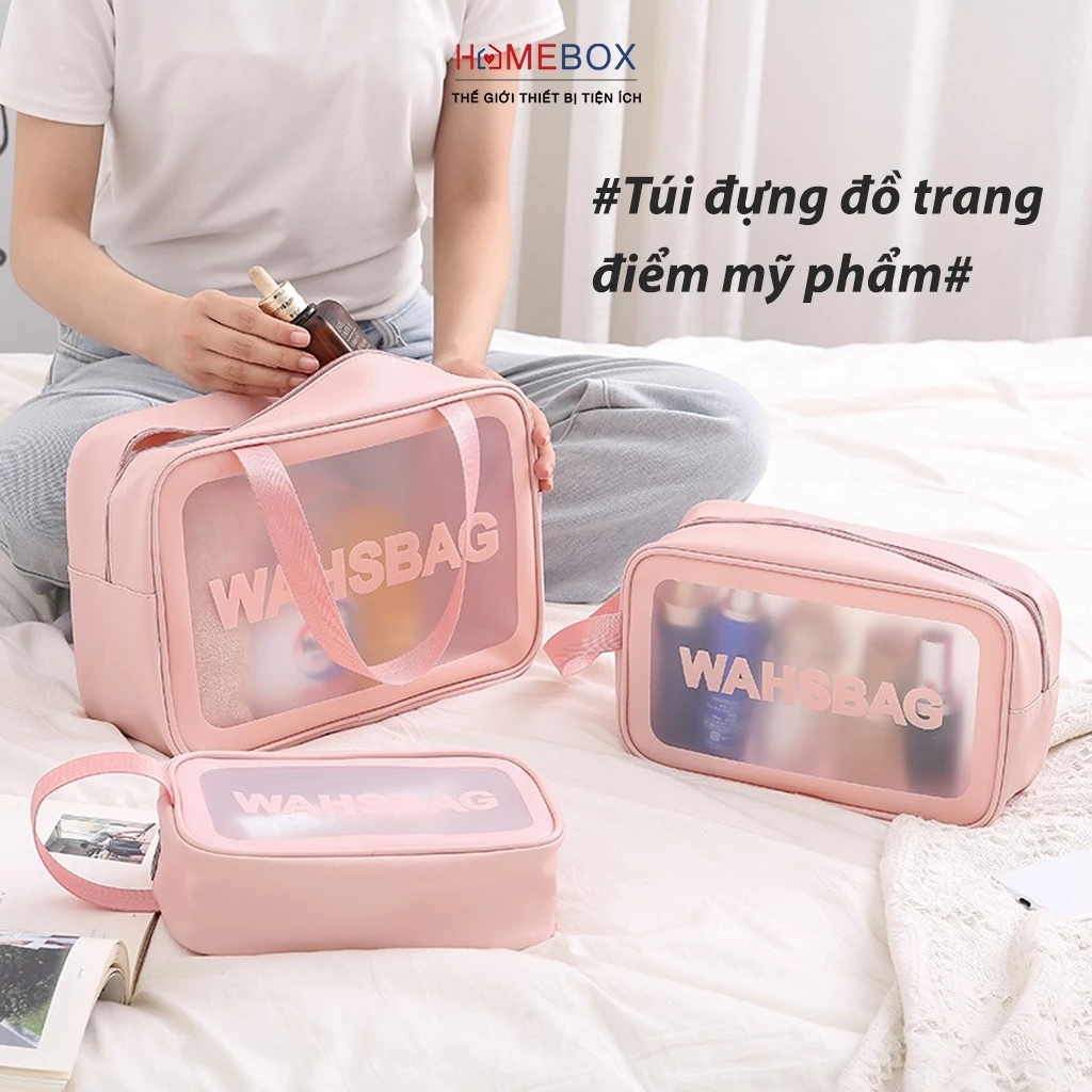 Túi Đựng Mỹ Phẩm Đồ Du Lịch Có Quai Xách Tiện Lợi, Túi Wasbag Da PU Đồ Trang Điểm Vải Chống Nước