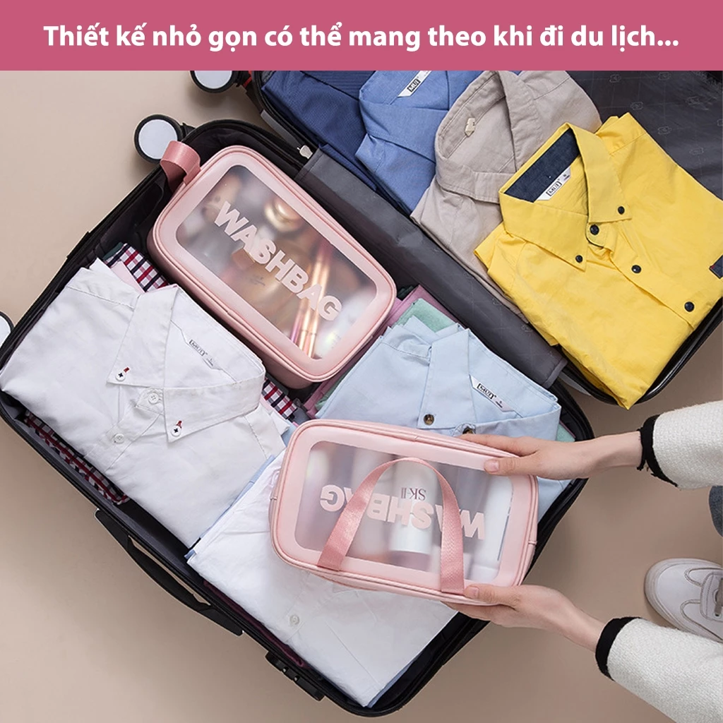 Túi Đựng Mỹ Phẩm Đồ Du Lịch Có Quai Xách Tiện Lợi, Túi Wasbag Da PU Đồ Trang Điểm Vải Chống Nước - 2