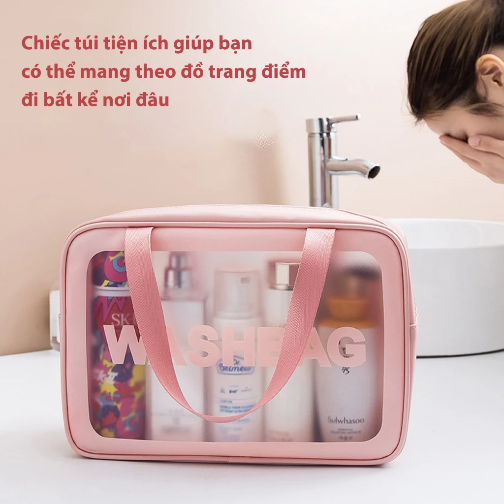 Túi Đựng Mỹ Phẩm Đồ Du Lịch Có Quai Xách Tiện Lợi, Túi Wasbag Da PU Đồ Trang Điểm Vải Chống Nước - 4