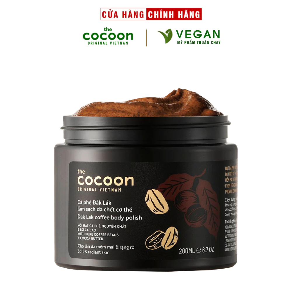 Cà phê Đắk lắk làm sạch da chết COCOON 200ml HŨ (Dak lak coffee body polish)