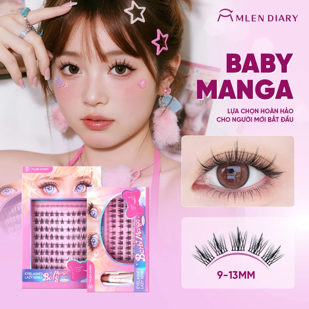 [KOL] Lông Mi Giả ANIME HOẠT HÌNH MLEN DIARY Mi Cụm Mềm Mại Và Keo 4in1 Tự Nhiên Dễ Sử Dụng