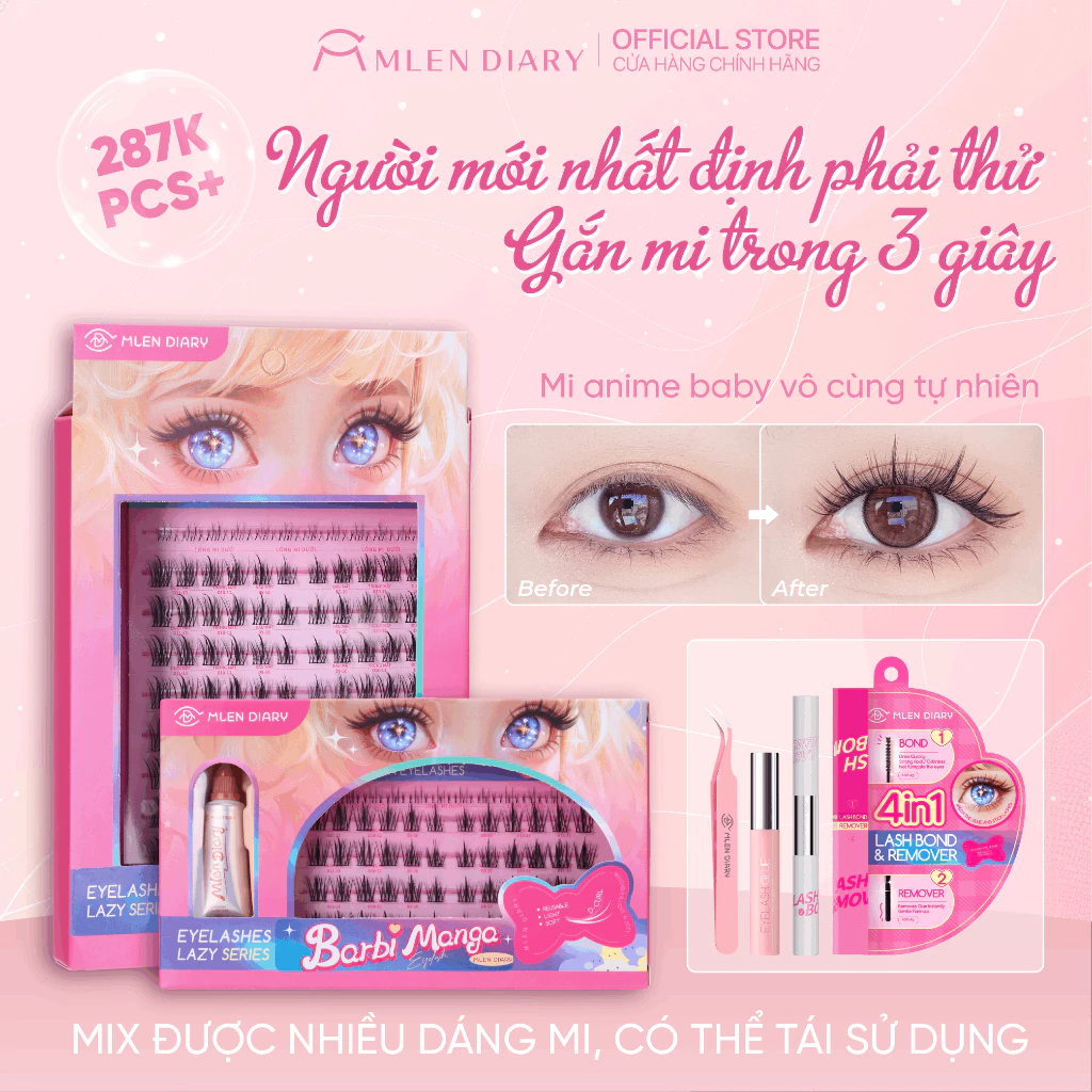 [KOL] Lông Mi Giả ANIME HOẠT HÌNH MLEN DIARY Mi Cụm Mềm Mại Và Keo 4in1 Tự Nhiên Dễ Sử Dụng - 5