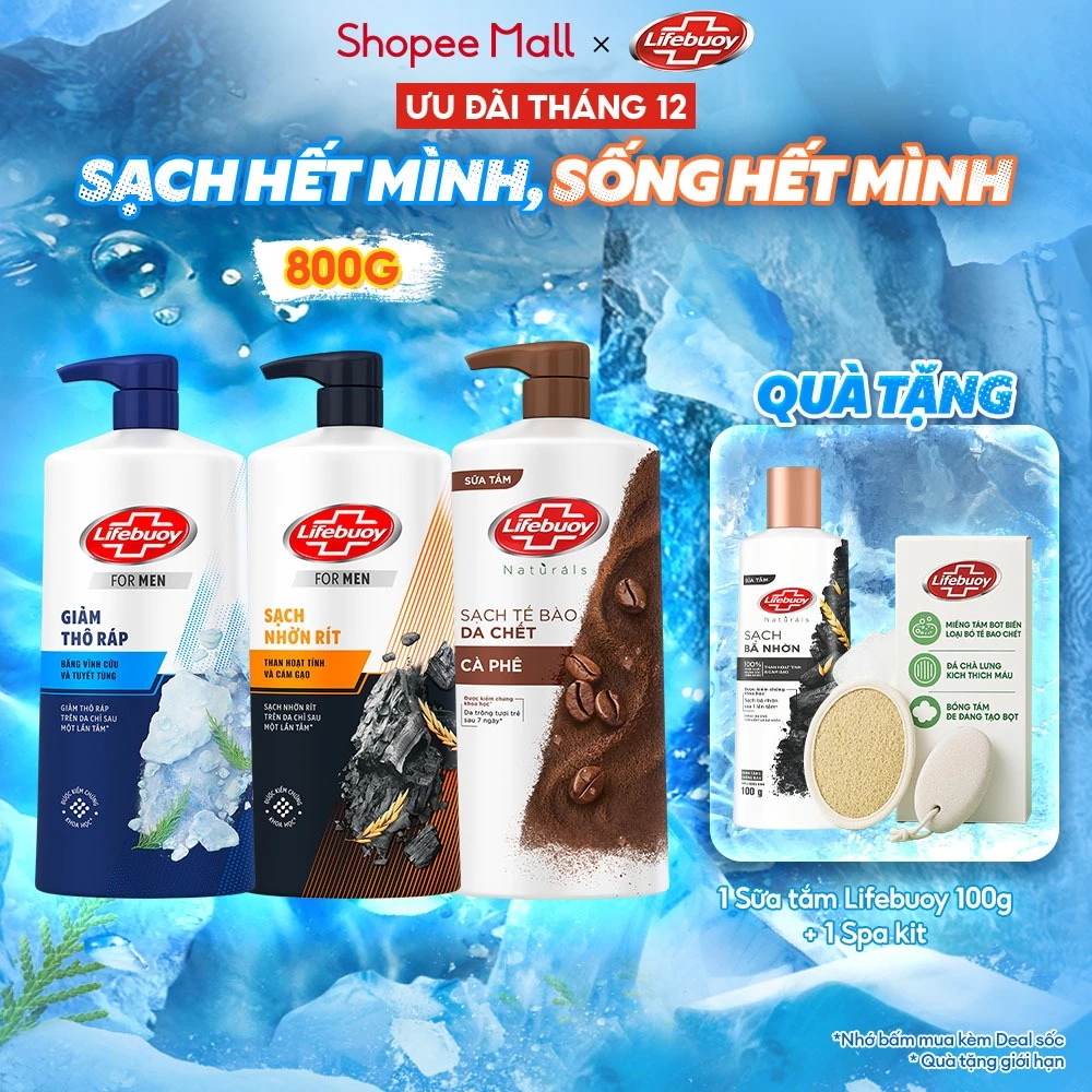 Sữa Tắm Lifebuoy 800gr Detox Và Sạch Sâu Khỏi Bụi Mịn Pm2.5 Detox 100% Từ Thiên Nhiên Diệt Khuẩn