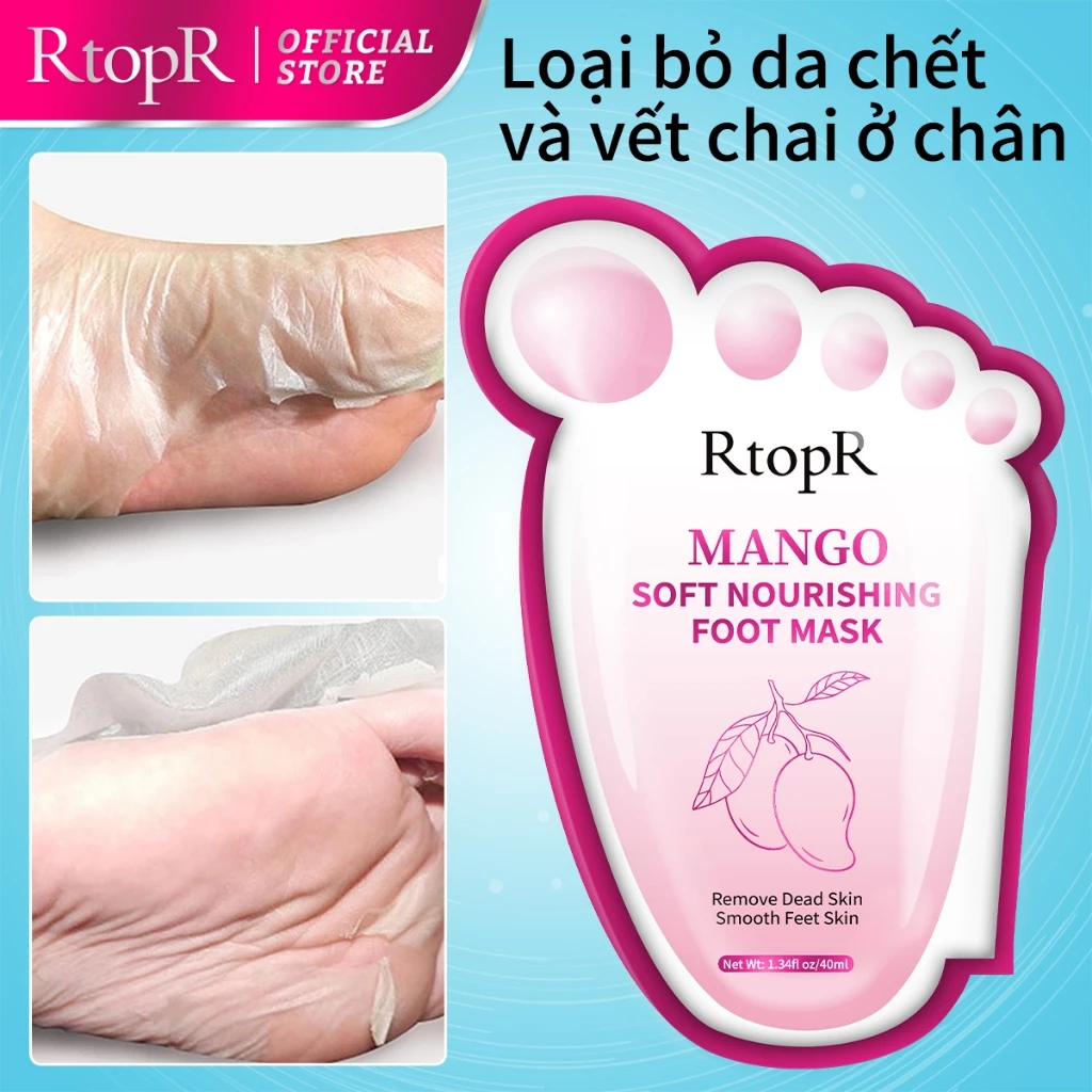 RtopR Mango Exfoliating Foot Peel Mask Cặp Mặt Nạ Chân RtopR Tẩy Da Chết 2-7 Ngày ủ Thay Da Chân Foot Peeling Mask Loại Bỏ Lớp Da Thô Cứng Hỗ Trợ Làm Sáng Da Cho Chân 40ml