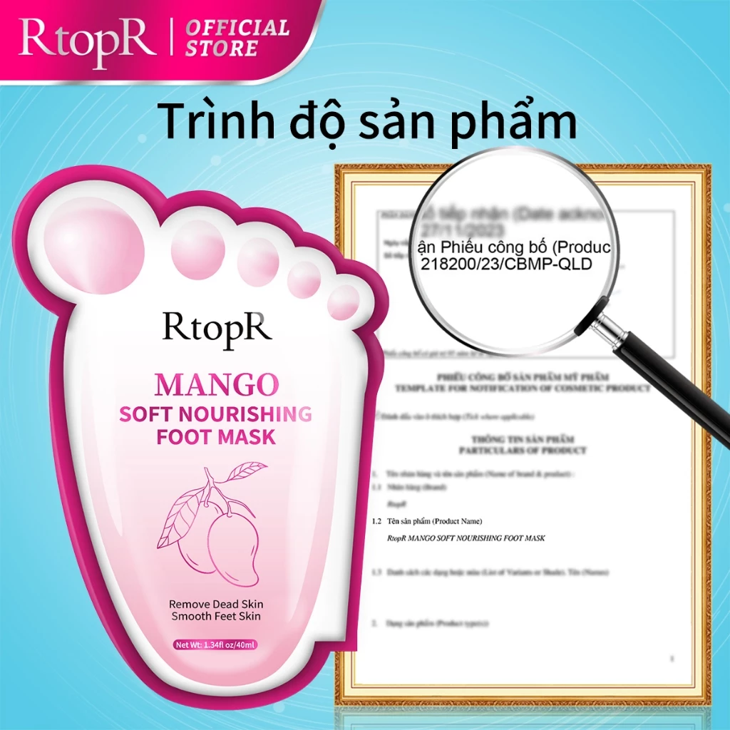 RtopR Mango Exfoliating Foot Peel Mask Cặp Mặt Nạ Chân RtopR Tẩy Da Chết 2-7 Ngày ủ Thay Da Chân Foot Peeling Mask Loại Bỏ Lớp Da Thô Cứng Hỗ Trợ Làm Sáng Da Cho Chân 40ml - 4