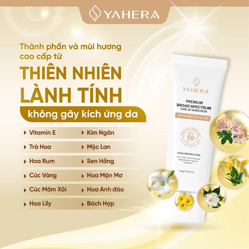 Kem chống nắng phổ rộng nâng tone 5 màng lọc chống nắng YAHERA Premium Sun Cream Broad Spectrum SPF50+ PA++++ 50g - 3