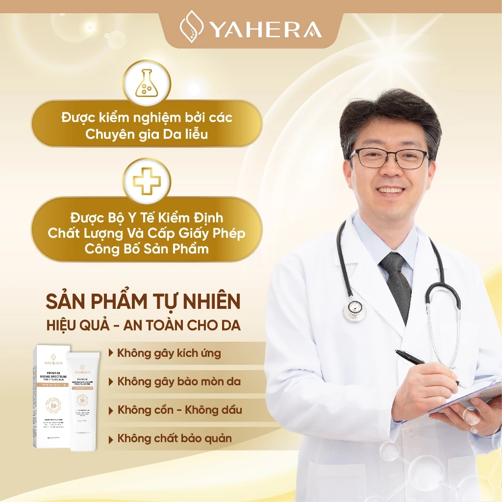 Kem chống nắng phổ rộng nâng tone 5 màng lọc chống nắng YAHERA Premium Sun Cream Broad Spectrum SPF50+ PA++++ 50g - 4