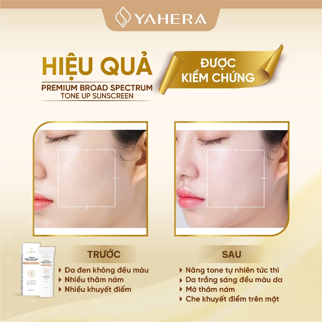 Kem chống nắng phổ rộng nâng tone 5 màng lọc chống nắng YAHERA Premium Sun Cream Broad Spectrum SPF50+ PA++++ 50g - 5
