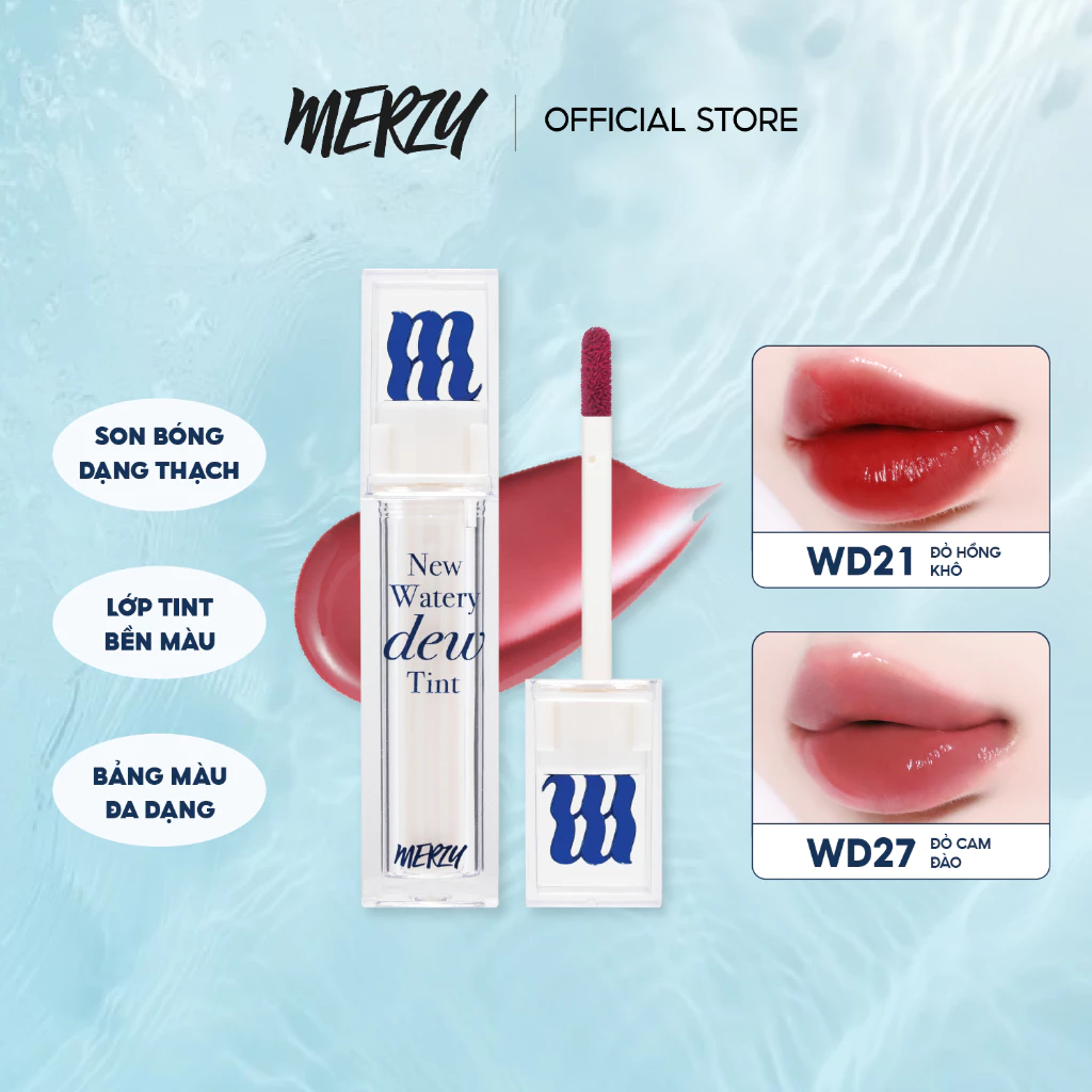 [NEW DEW] Son Tint Bóng Hàn Quốc Bền Màu, Lâu Trôi Cho Đôi Môi Căng Mọng, Ẩm Mịn Merzy The Watery Dew Tint 4g