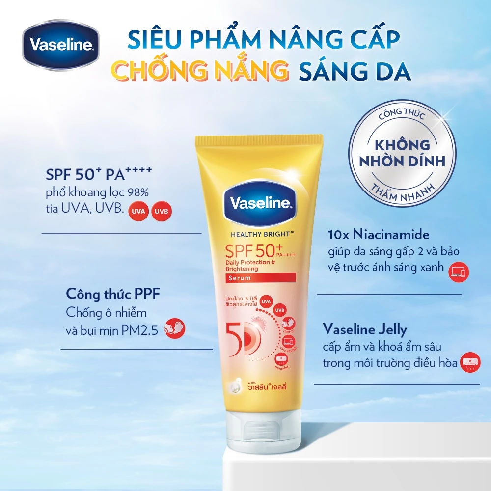 Serum chống nắng cơ thể Vaseline 50x bảo vệ da với SPF 50+ PA++++ giúp da sáng hơn gấp 2X 300ml - 4
