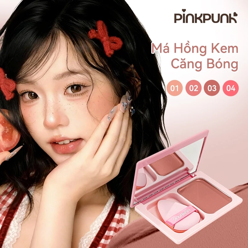 Má Hồng Kem PinkPunk 4 Màu Tự Nhiên Căng Bóng Lâu Trôi 3D Kem Đa Năng: Tạo Khối Bắt sáng Mắt 6.5g