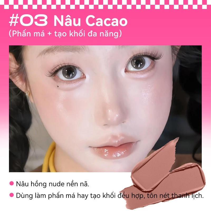 Má Hồng Kem PinkPunk 4 Màu Tự Nhiên Căng Bóng Lâu Trôi 3D Kem Đa Năng: Tạo Khối Bắt sáng Mắt 6.5g - 4