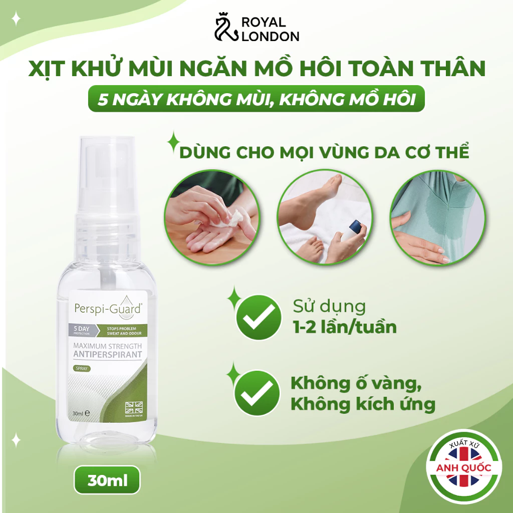 Xịt khử mùi ngăn mồ hôi toàn thân cao cấp Perspi-Guard hiệu quả 3 - 5 ngày 30ml - 2