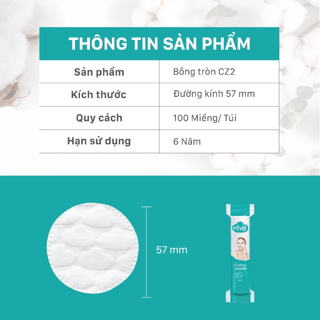 [Mua 3 Tặng 1] Bông Tẩy Trang NIVA CZ2 Tròn 100 Miếng - Cotton Tự Nhiên, Dịu Nhẹ Cho Da Nhạy Cảm - 5