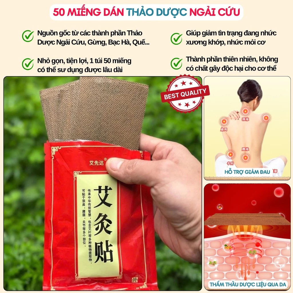 Combo 6 gói - 300 miếng cao dán ngải cứu đỏ giảm đau vai gáy, nhức mỏi cơ thể thảo dược lành tính - 3