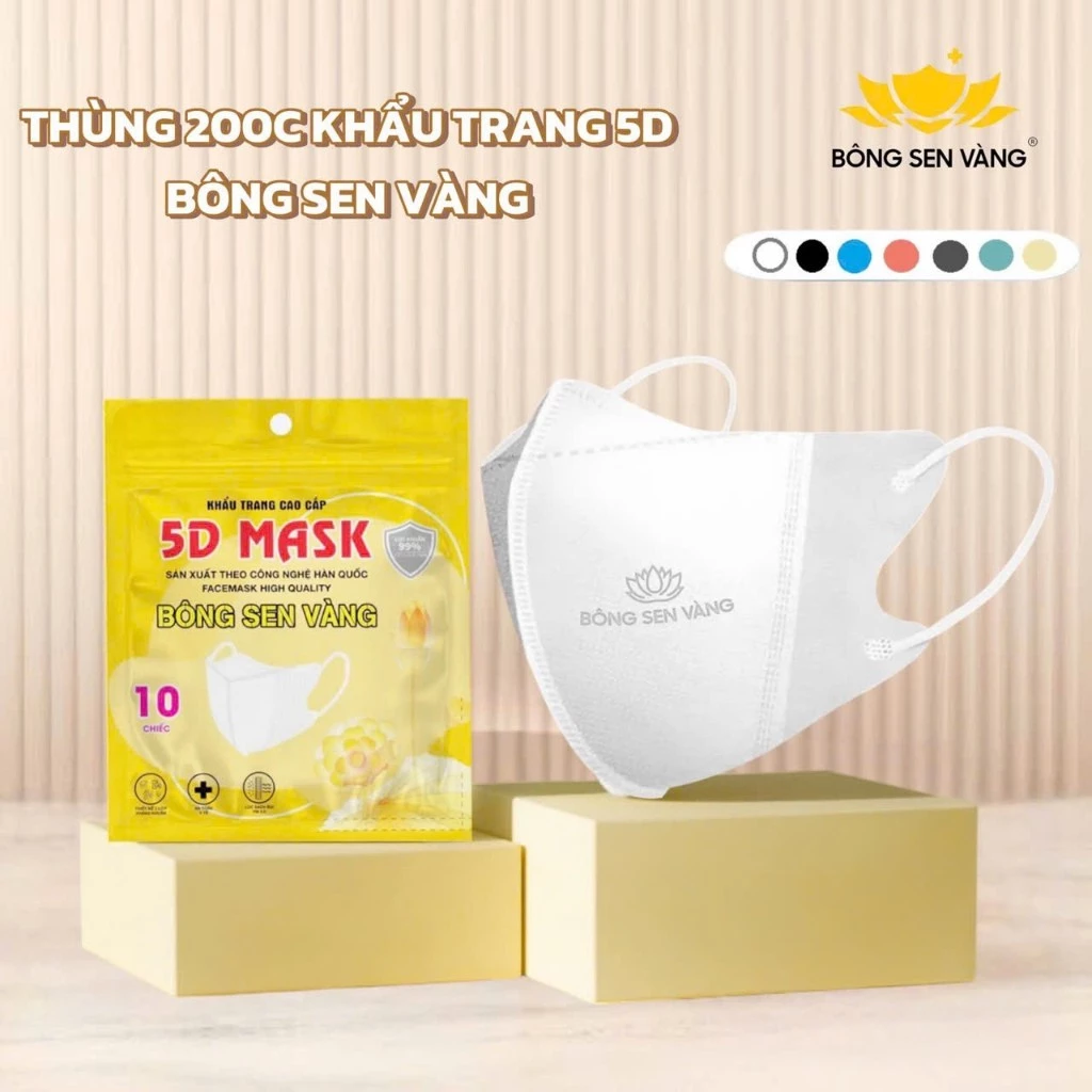 200 cái Khẩu trang 5D Bông Sen Vàng, kháng khuẩn, chính hãng, thương hiệu uy tín