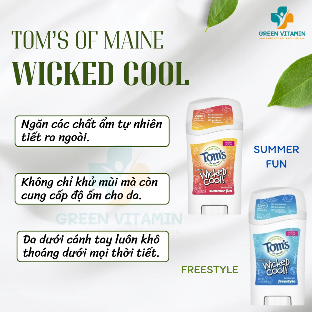 Lăn khử mùi cho trẻ em Tom's of Maine Aluminum-Free Wicked Cool! Natural Deodorant for Kids