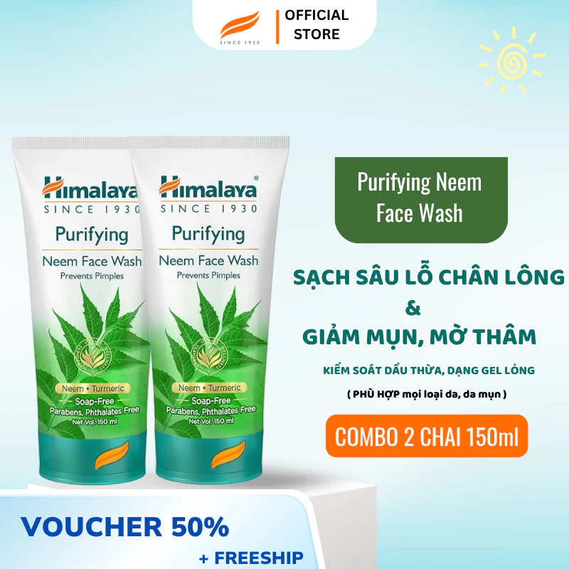 [KOL x Himalaya] COMBO 2 sữa rửa mặt lá neem giảm mụn, dịu nhẹ cho da Himalaya Purifying Neem Face Wash 150ml/chai