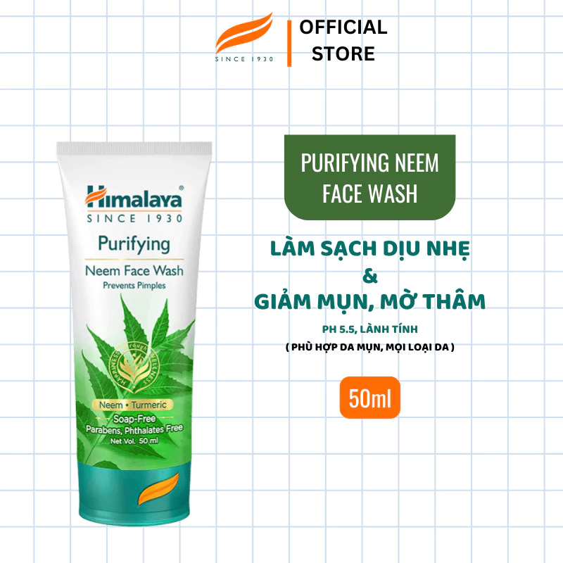 Sữa rửa mặt ngăn ngừa và giảm mụn lá neem Himalaya Purifying Neem Face Wash 50ml