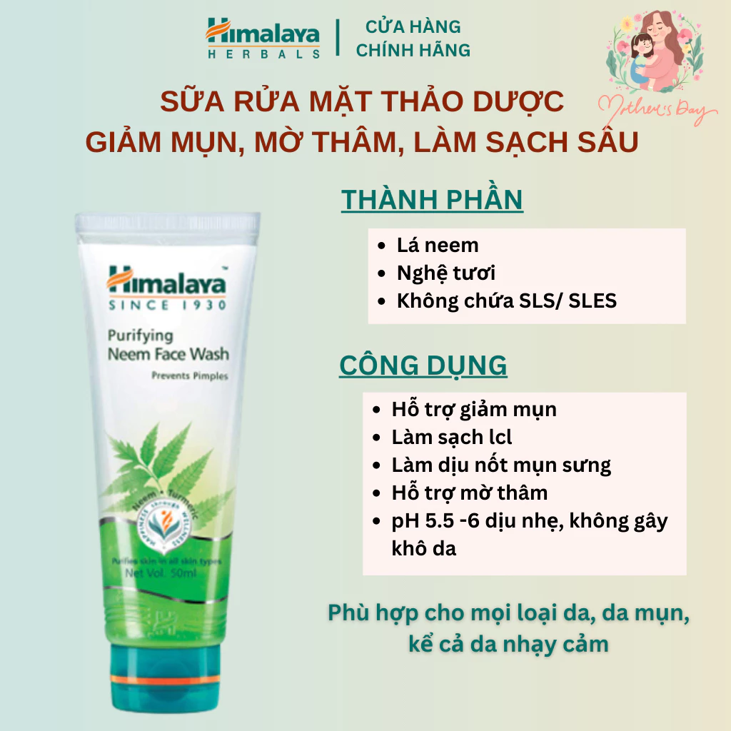 Sữa rửa mặt ngăn ngừa và giảm mụn lá neem Himalaya Purifying Neem Face Wash 50ml - 4