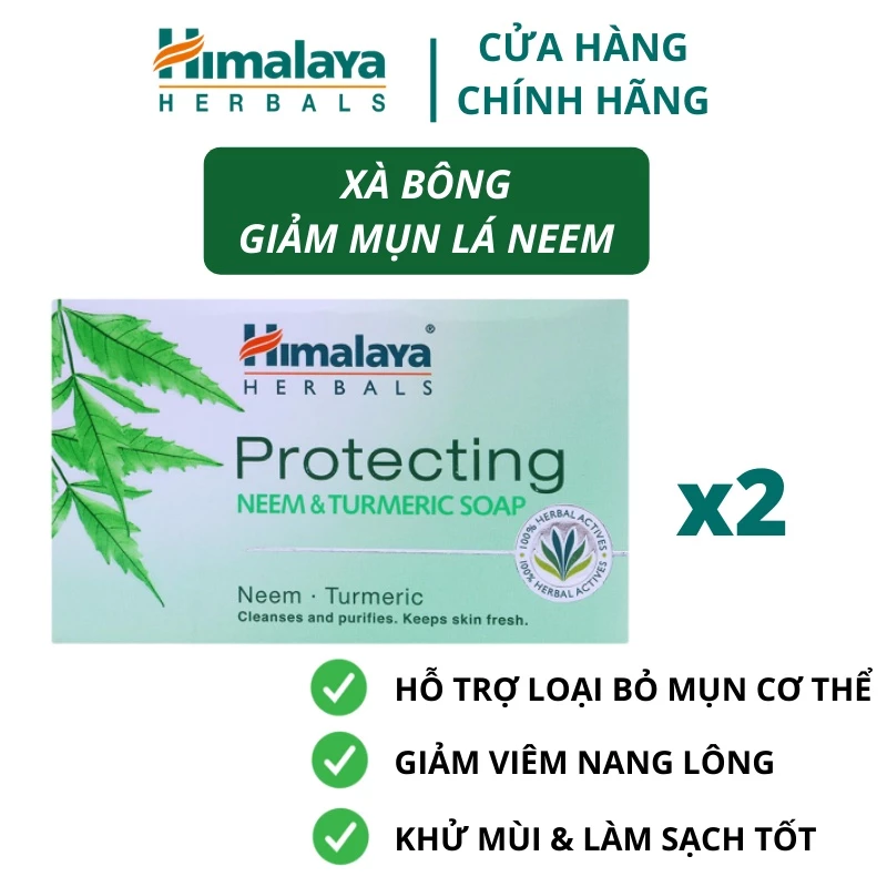 Set 2 xà bông giảm mụn cơ thể từ lá neem Himalaya Neem Turmeric Soap 75gx2 - 2