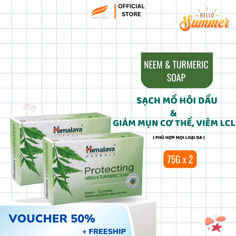 Set 2 xà bông giảm mụn cơ thể từ lá neem Himalaya Neem Turmeric Soap 75gx2 - 3