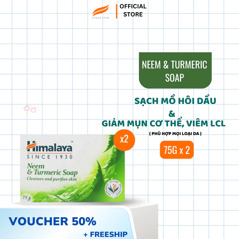 Set 2 xà bông giảm mụn cơ thể từ lá neem Himalaya Neem Turmeric Soap 75gx2 - 4