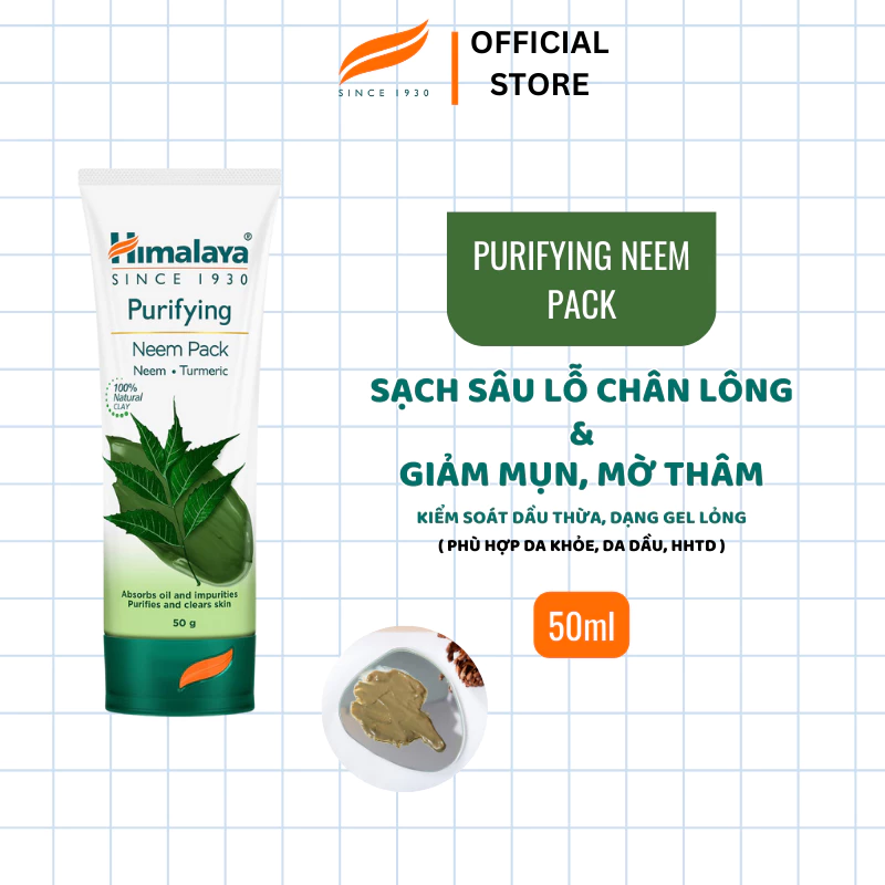 Mặt nạ đất sét lá neem loại bỏ mụn, bã nhờn và mờ thâm Himalaya Neem Face Pack 50ml