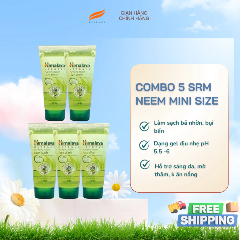 [GIFT] Set 5 sữa rửa mặt làm sạch dầu thừa và giảm mụn Himalaya Purifying Neem Face Wash 15ml/ tuýp