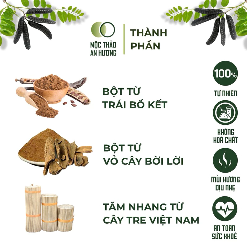 Nhang Bồ Kết nguyên chất, thơm, ít khói, không hóa chất Mộc Thảo An Hương 20, 30, 40 cm | Xông nhà, tẩy quế - 2
