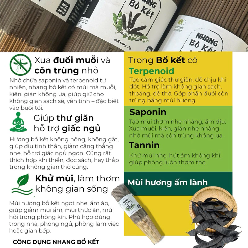 Nhang Bồ Kết nguyên chất, thơm, ít khói, không hóa chất Mộc Thảo An Hương 20, 30, 40 cm | Xông nhà, tẩy quế - 3