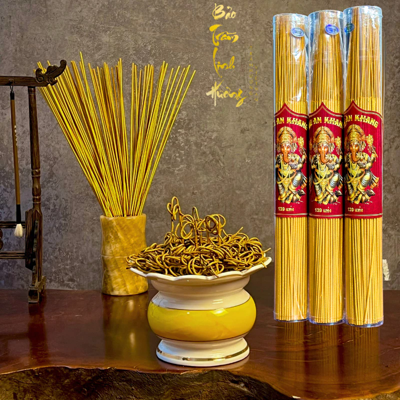 Ống Nhang Vàng Thần Tài 139 Nén - BẢO TRẦM LINH HƯƠNG Vàng Lộc Phong Thủy Cuốn Tàn Đồ Thờ Cúng