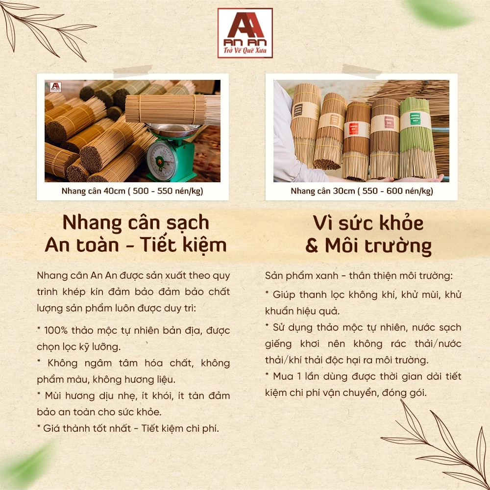 Nhang sạch hương thảo mộc 1kg mix 2 mùi An An cao cấp 100% thiên nhiên nhang trầm hương, quế, khuynh diệp an toàn - 2
