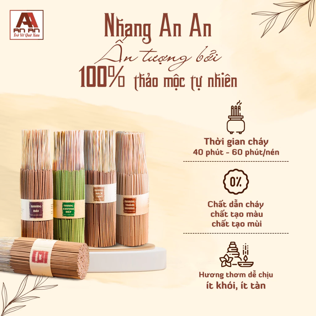 Nhang sạch hương thảo mộc 1kg mix 2 mùi An An cao cấp 100% thiên nhiên nhang trầm hương, quế, khuynh diệp an toàn - 3