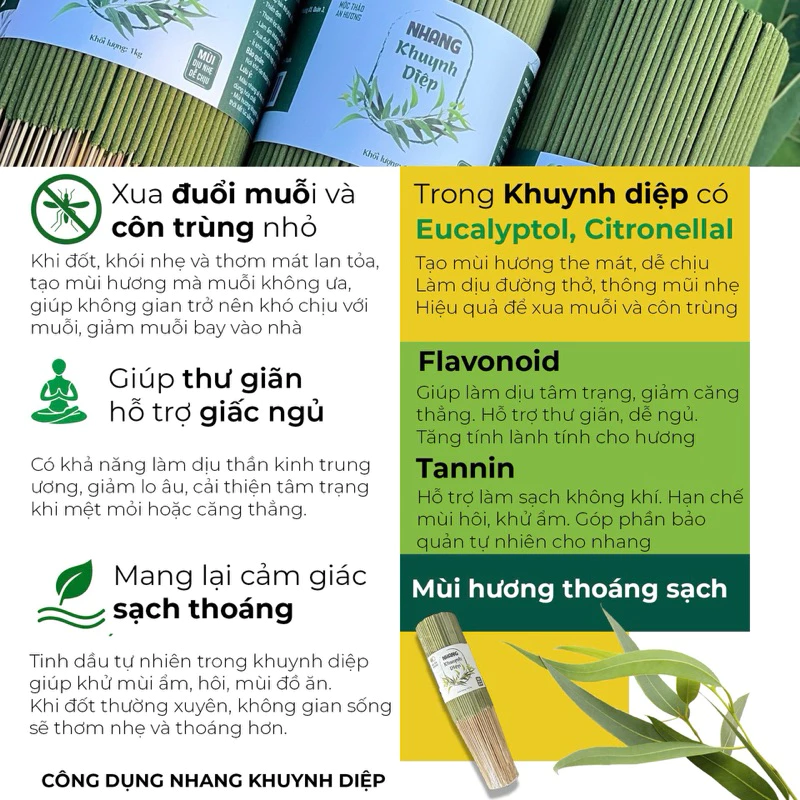 Nhang khuynh diệp thơm dịu, ít khói, không hóa chất Mộc Thảo An Hương 20 cm, 30 cm, 40 cm - 2