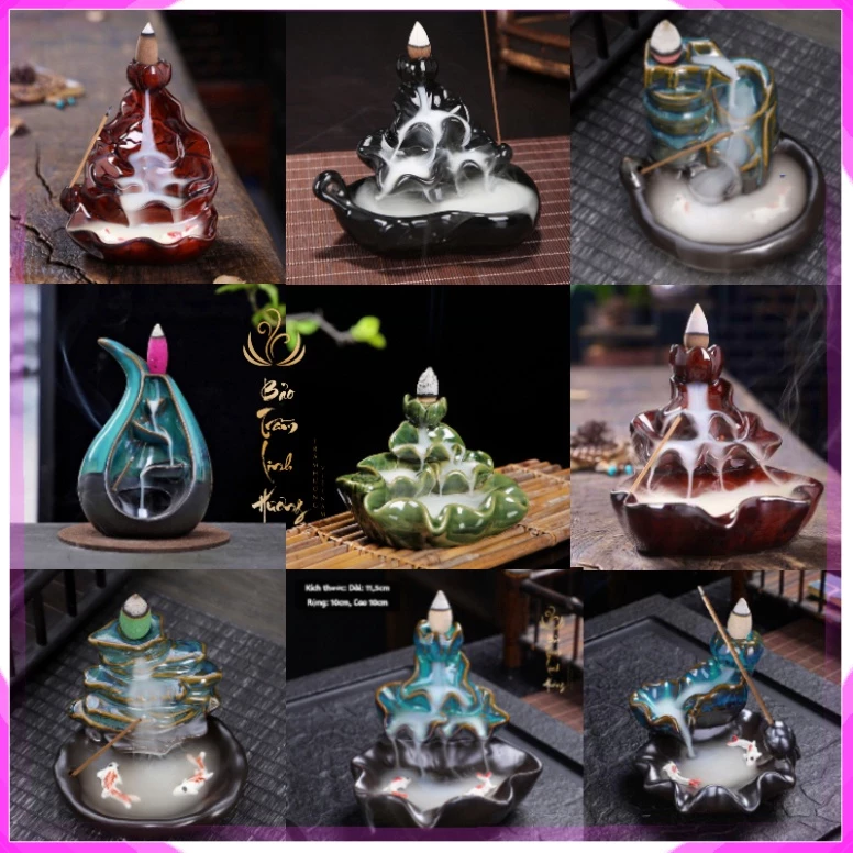 ( Bán Sỉ ) Thác Khói Nụ Trầm Hương [ HOÀNG ĐAN TEA ] Lư Xông Trầm Đốt Nhang Đồ Thờ Phong Thủy Phật Giáo Bằng Gốm Cao Cấp - 2