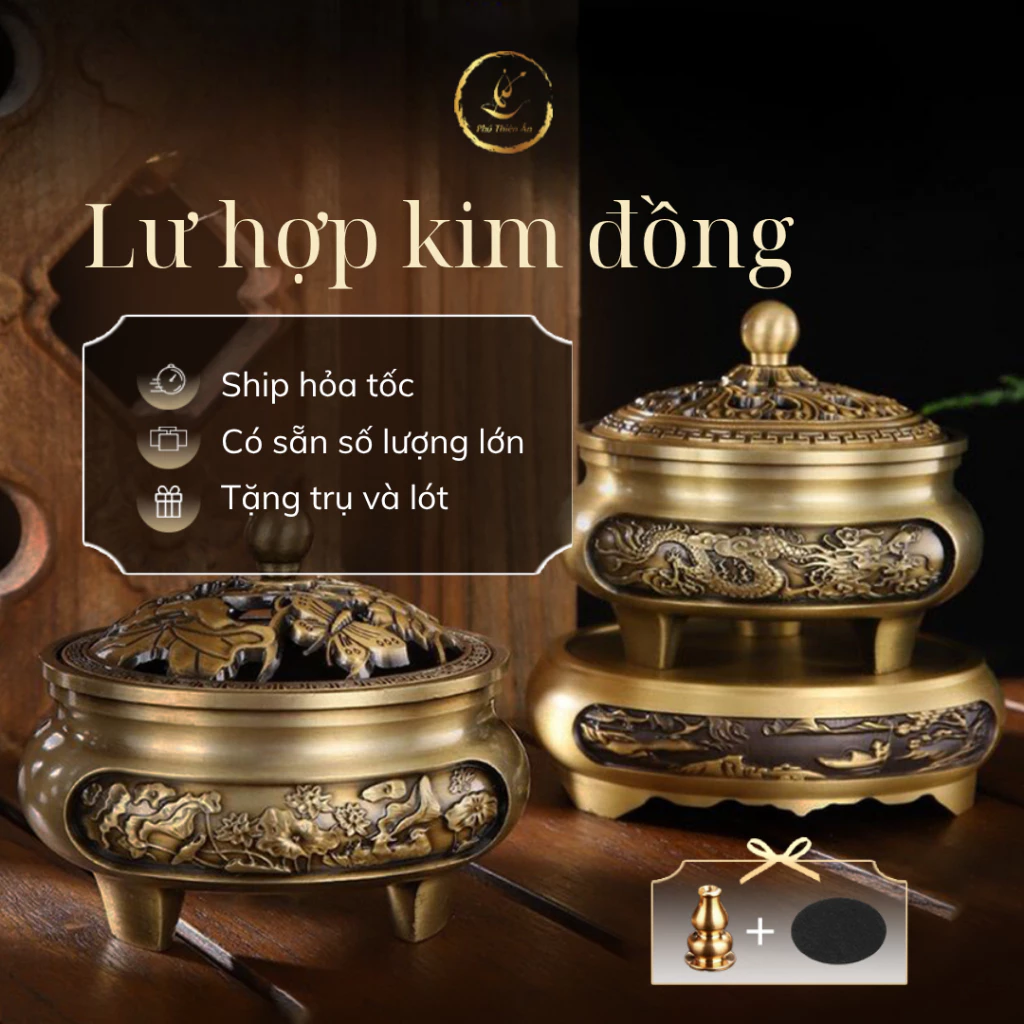 [Nhiều mẫu] Lư Xông Trầm Hương - Đỉnh Đốt Nhang Bằng Hợp Kim Đồng Thiết Kế Tinh Xảo Kèm Lót Bông Chống Cháy