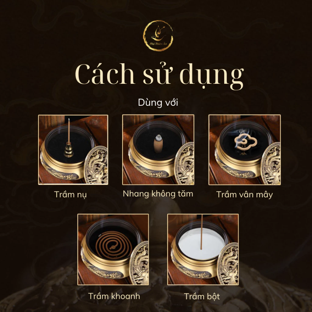 [Nhiều mẫu] Lư Xông Trầm Hương - Đỉnh Đốt Nhang Bằng Hợp Kim Đồng Thiết Kế Tinh Xảo Kèm Lót Bông Chống Cháy - 2