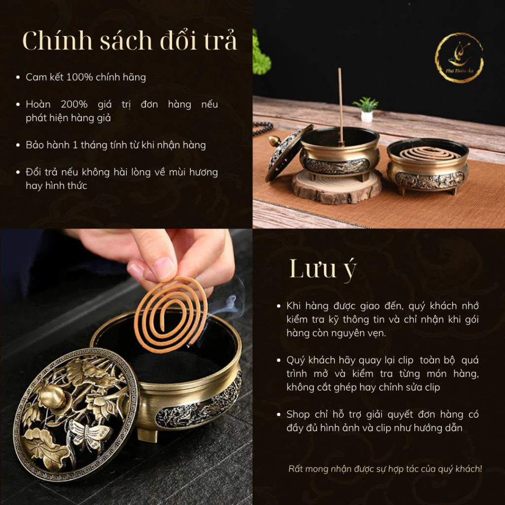 [Nhiều mẫu] Lư Xông Trầm Hương - Đỉnh Đốt Nhang Bằng Hợp Kim Đồng Thiết Kế Tinh Xảo Kèm Lót Bông Chống Cháy - 4