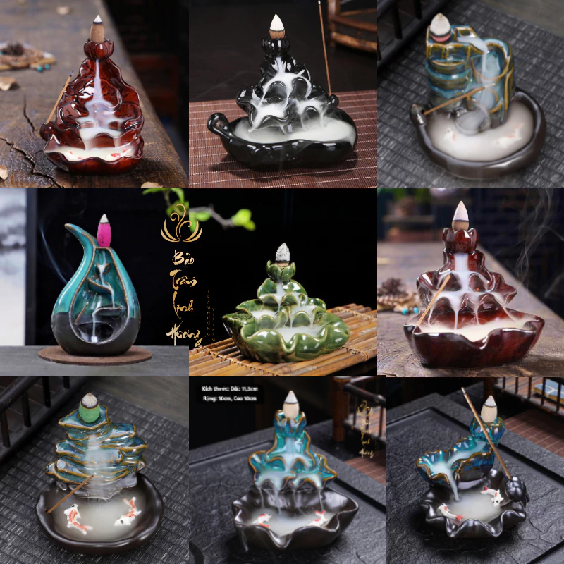 ( Bán Sỉ ) Thác Khói Nụ Trầm Hương - Lư Xông Trầm Đốt Nhang Đồ Thờ Phong Thủy Phật Giáo Bằng Gốm Sứ - 4