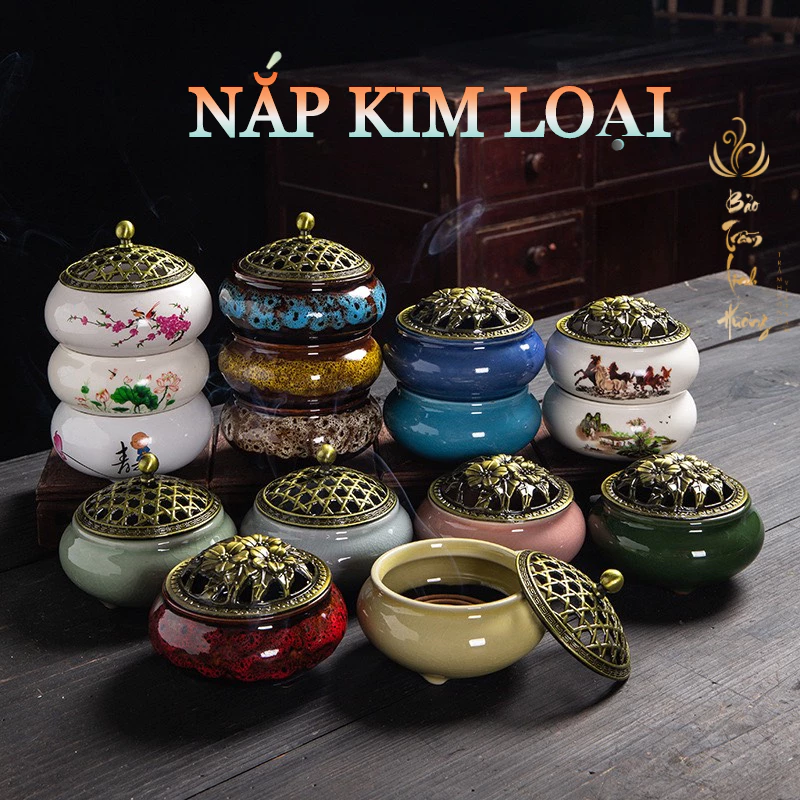 [ GIÁ SỈ ] Lư Xông Nụ Trầm Hương - BẢO TRẦM LINH HƯƠNG Đỉnh Đốt Nhang Khoanh Vòng Phong Thủy Bằng Gốm Sứ Vân Rạn Cao Cấp