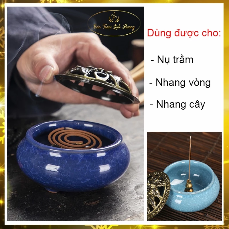 [ GIÁ SỈ ] Lư Xông Nụ Trầm Hương - BẢO TRẦM LINH HƯƠNG Đỉnh Đốt Nhang Khoanh Vòng Phong Thủy Bằng Gốm Sứ Vân Rạn Cao Cấp - 2