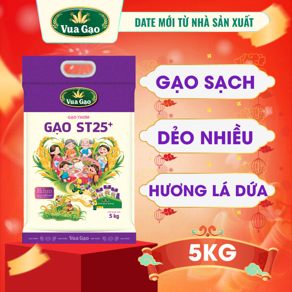 Gạo ST25+ Vua Gạo Túi 5kg – Chính Hãng Gạo Thơm Ngon, Dẻo Nhiều, Vị Đậm Đà