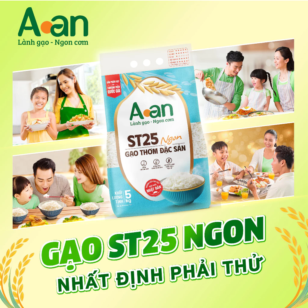 Combo 2 túi Gạo ST25 ngon túi 5kg - Thiết kế bao bì mới - Chính hãng Gạo sạch Aan - 5